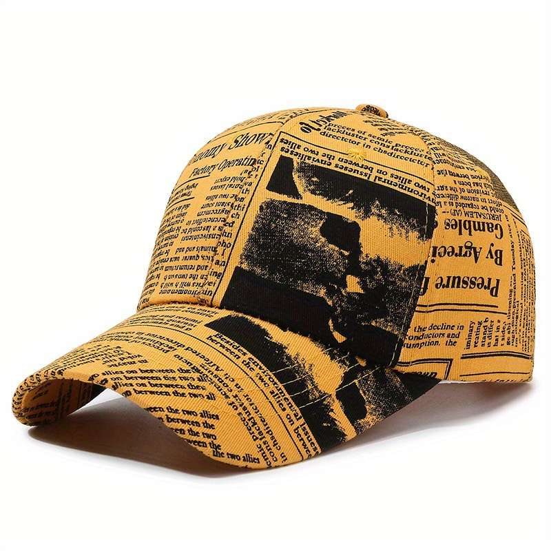 1pc Vintage Printed Baseball Cap Casual Unisex Newspaper Cap Lightweight Adjustable Dad Hats For Wo