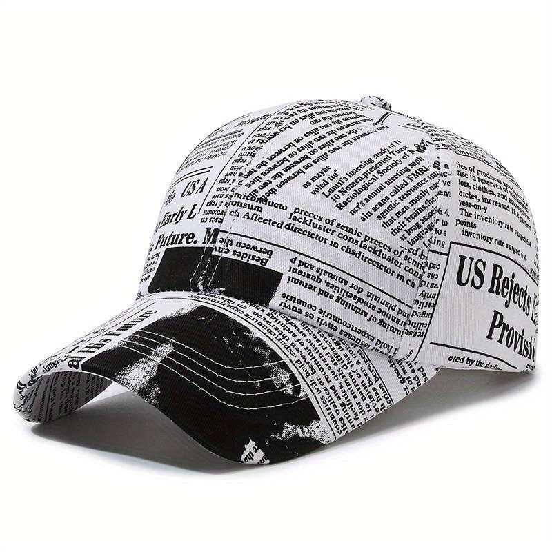 1pc Vintage Printed Baseball Cap Casual Unisex Newspaper Cap Lightweight Adjustable Dad Hats For Wo