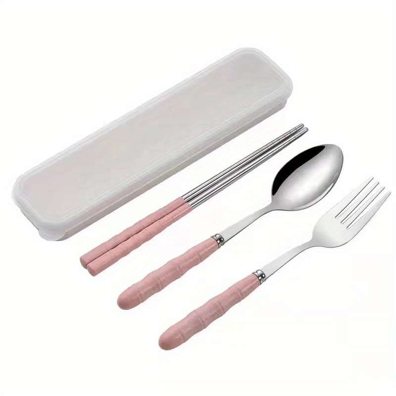 4pcs Stainless Steel Portable Cutlery Set Includes Knife Fork Spoon Chopsticks for Travel