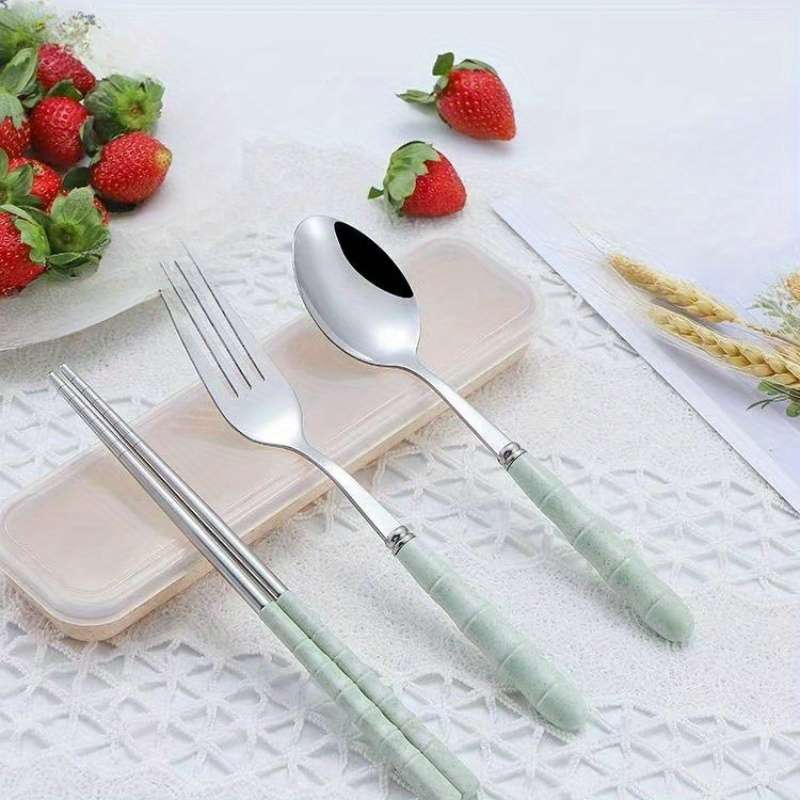 4pcs Stainless Steel Portable Cutlery Set Includes Knife Fork Spoon Chopsticks for Travel