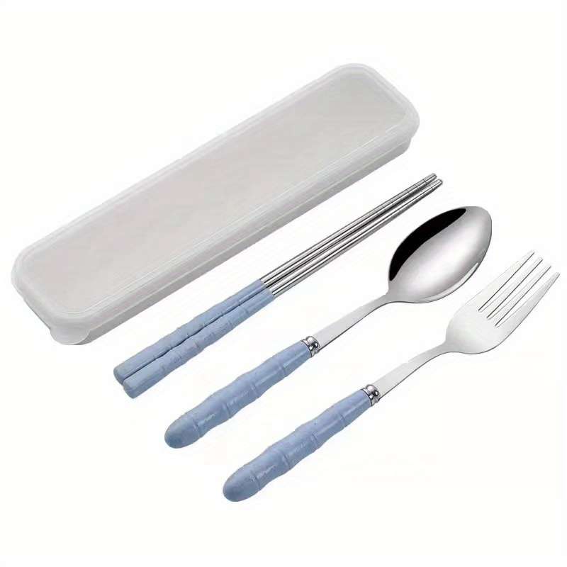 4pcs Stainless Steel Portable Cutlery Set Includes Knife Fork Spoon Chopsticks for Travel