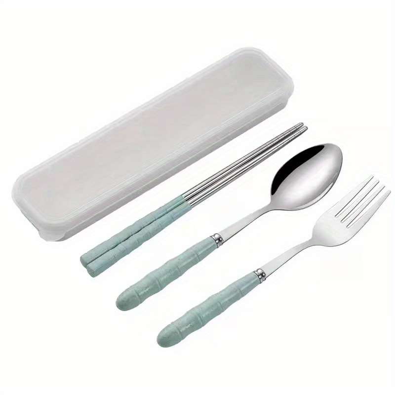 4pcs Stainless Steel Portable Cutlery Set Includes Knife Fork Spoon Chopsticks for Travel