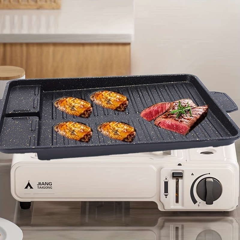 1pc Non-stick Grill Pan Smokeless Rectangular Grill Pan Stone Griddle Pan Baking Tray Barbecue