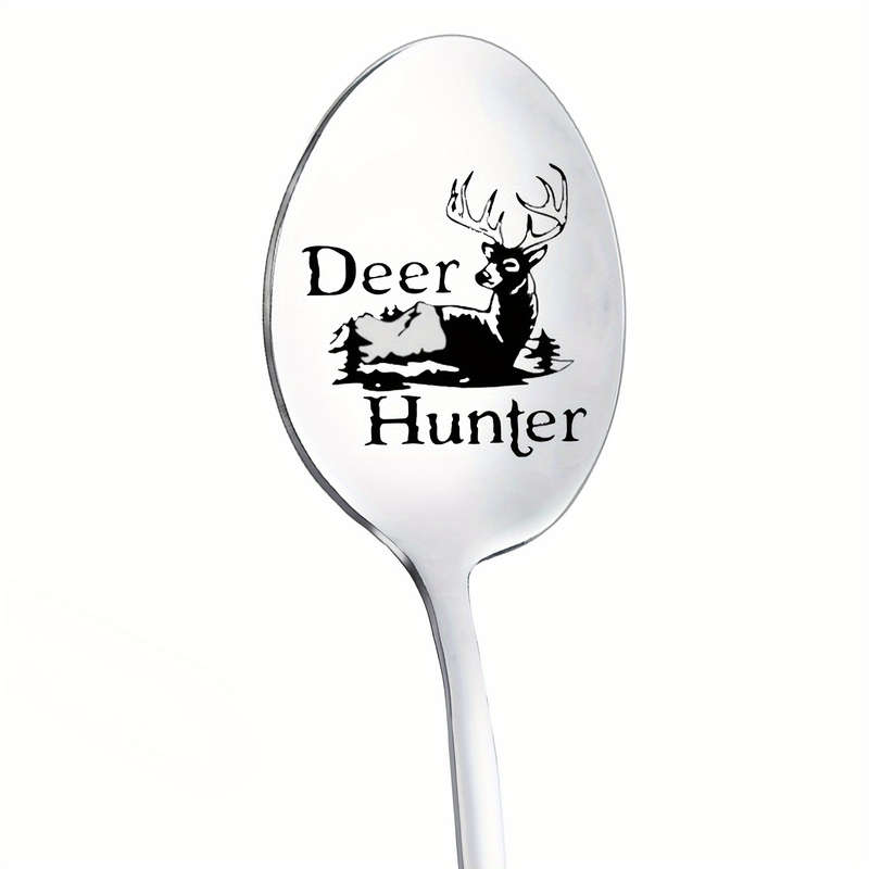 1pc Stainless Steel Spoon  Deer Hunter  Engraved Spoon Funny Spoon Coffee Spoon Ice Cream S