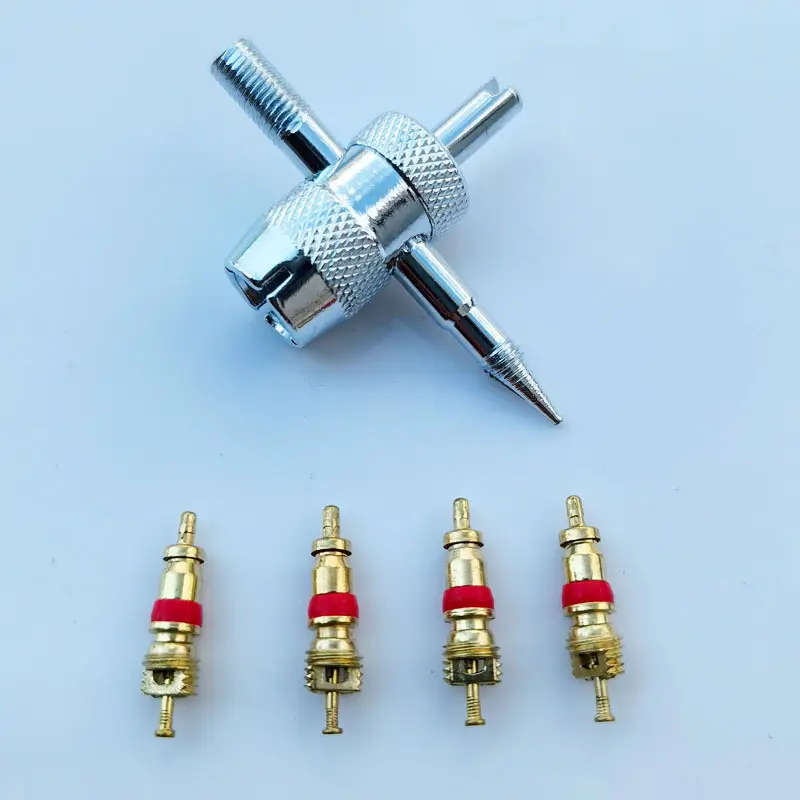 5pcs set Universal Tire Valve Repair Tool Set with 4 Copper Valve Cores Durable and Easy-to-Use Tire