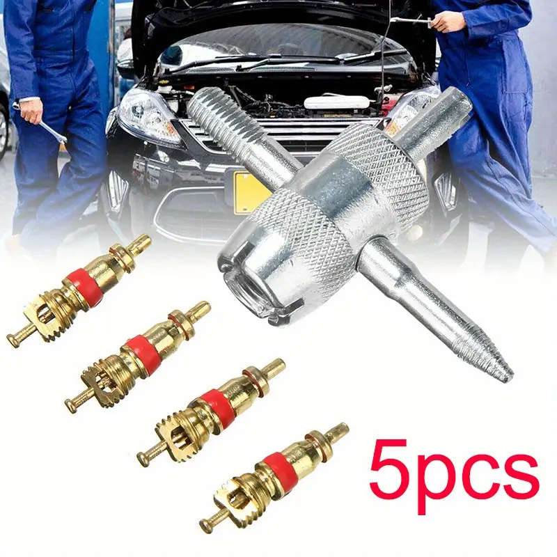 5pcs set Universal Tire Valve Repair Tool Set with 4 Copper Valve Cores Durable and Easy-to-Use Tire