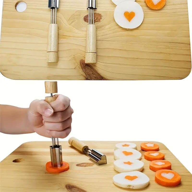 3pcs Vegetable And Fruit Cutter Shapes Set Stainless Steel Biscuits Stamps Mold With Wood Handle Bis