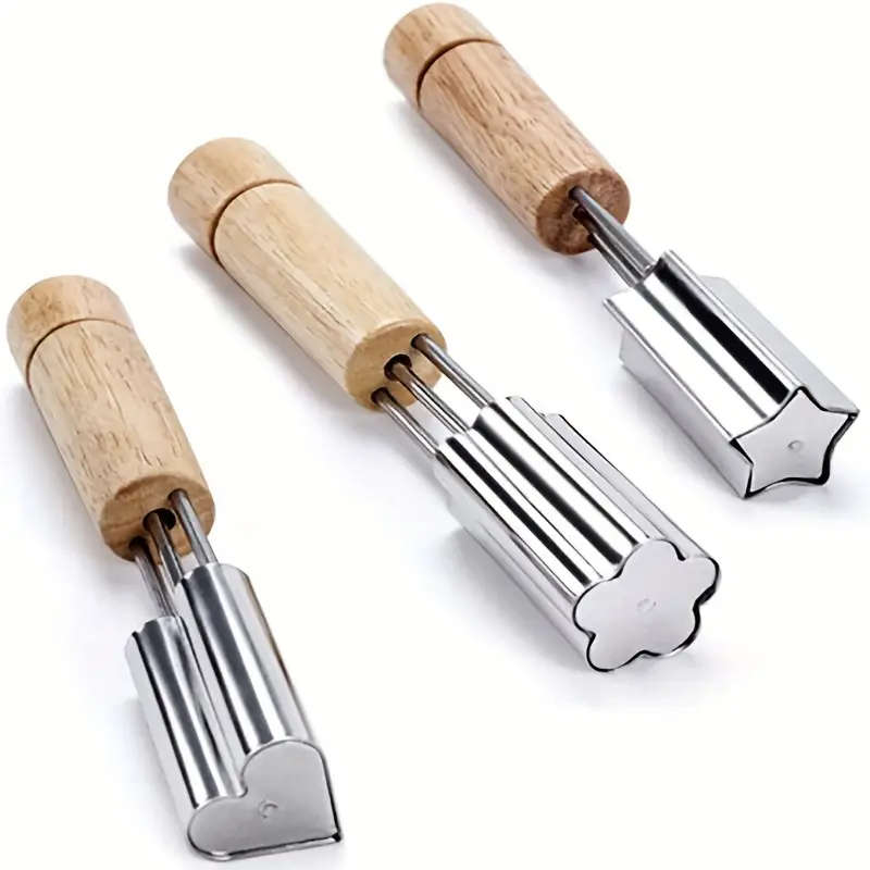 3pcs Vegetable And Fruit Cutter Shapes Set Stainless Steel Biscuits Stamps Mold With Wood Handle Bis