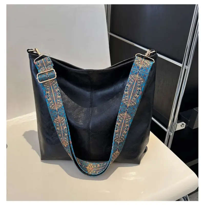 Boho Large Capacity Women's Shoulder Bag, Wide Strap Crossbody