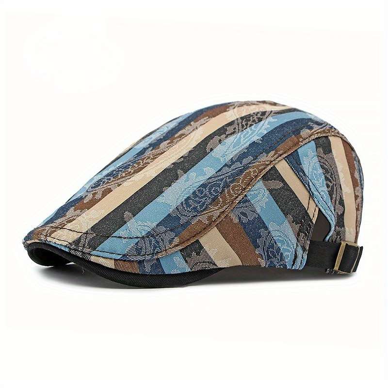 1pc Stylish Unisex Striped Beret Lightweight Non-Stretch Hand-Washable Polyester Painter Cap wi
