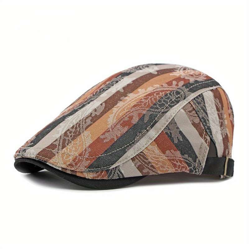 1pc Stylish Unisex Striped Beret Lightweight Non-Stretch Hand-Washable Polyester Painter Cap wi