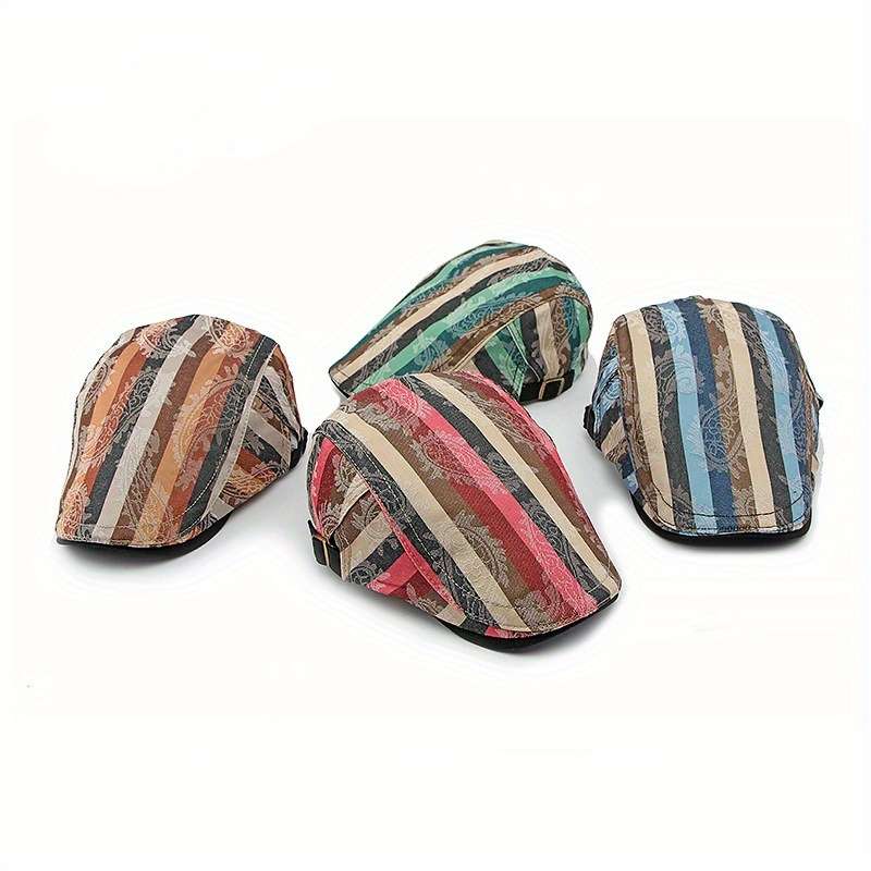 1pc Stylish Unisex Striped Beret Lightweight Non-Stretch Hand-Washable Polyester Painter Cap wi