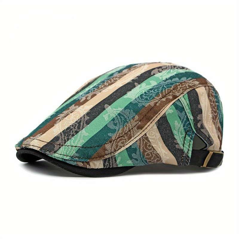 1pc Stylish Unisex Striped Beret Lightweight Non-Stretch Hand-Washable Polyester Painter Cap wi
