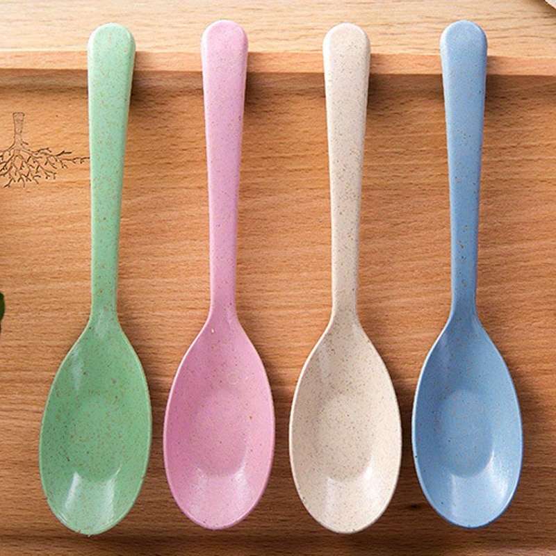 4pcs Long Handle Wheat Straw Spoon Perfect for Kitchen Cooking and Soups