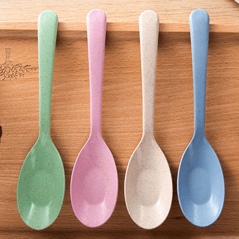 4pcs Long Handle Wheat Straw Spoon Perfect for Kitchen Cooking and Soups