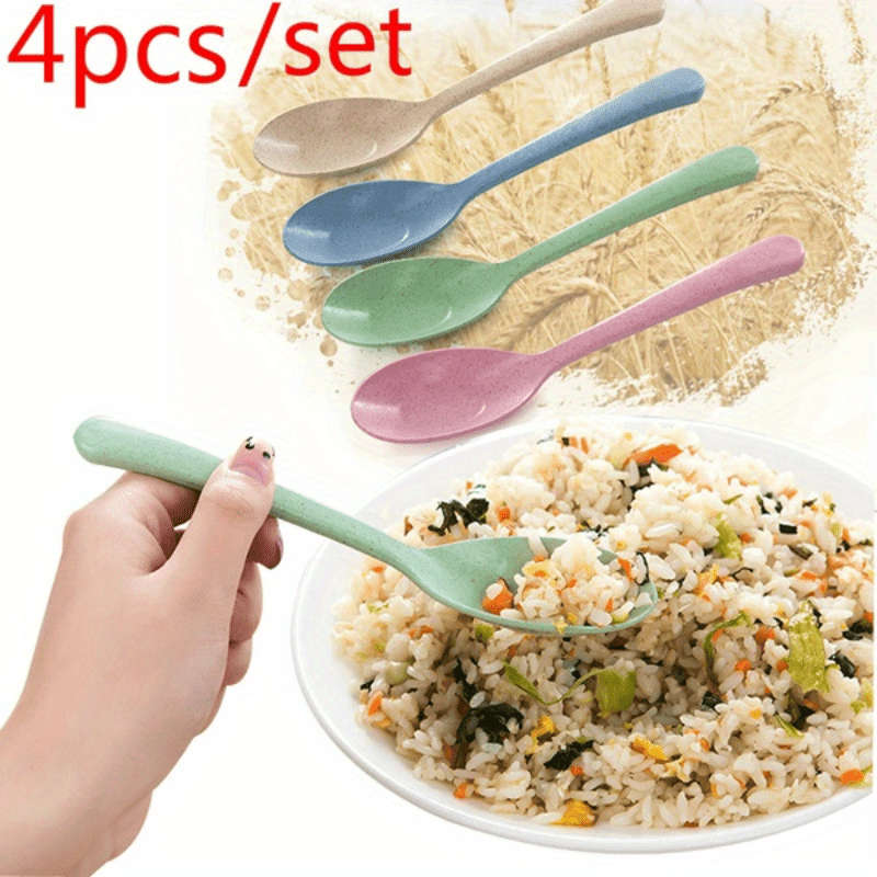 4pcs Long Handle Wheat Straw Spoon Perfect for Kitchen Cooking and Soups
