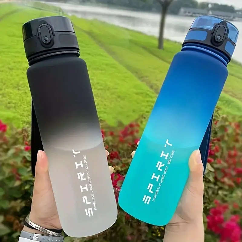 1pc Lightweight Gradient Water Bottle with Strap Leakproof Portable for Sports Fitness Travel PVC-Fr