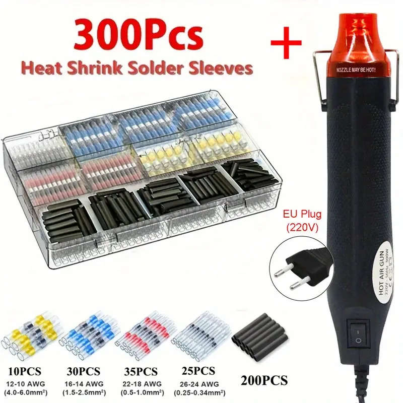 1pc Air Gun With 300pcs Solder Seal Wire Connectors With A 300W Hot Air Heat Gun