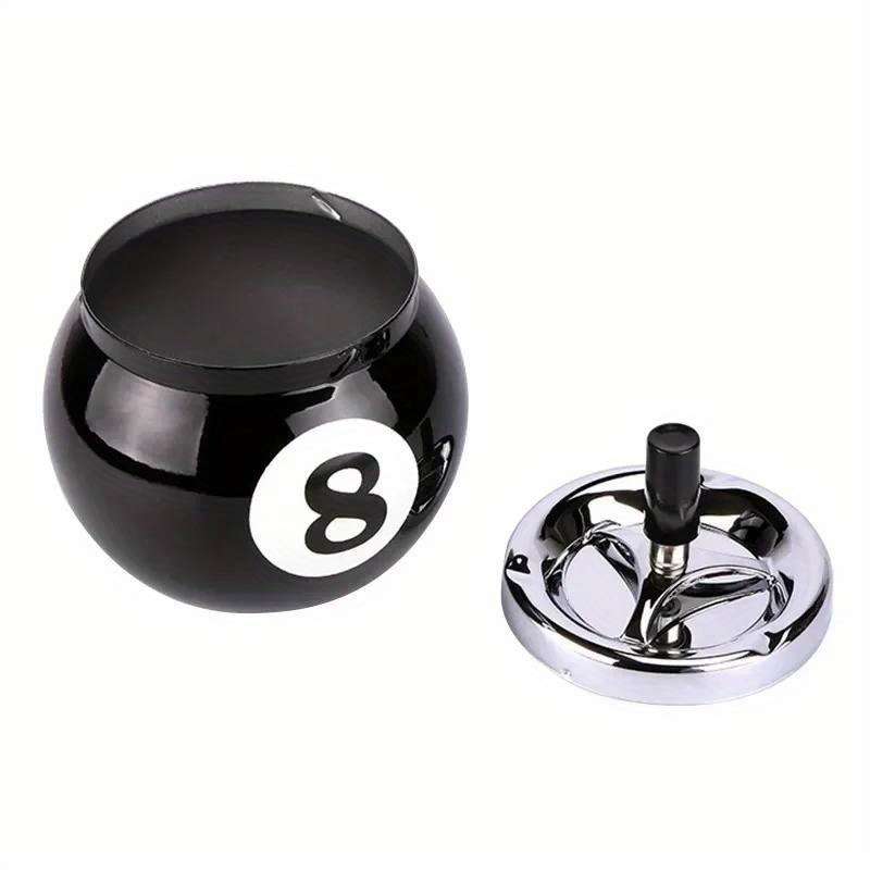 1pc Black No.8 Billiard Ball Cigarette Ashtray C Durable Iron Design Push Button Operation Perfec