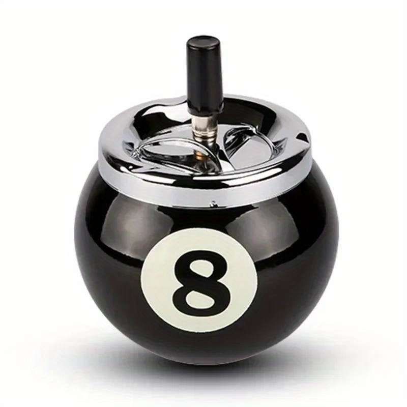 1pc Black No.8 Billiard Ball Cigarette Ashtray C Durable Iron Design Push Button Operation Perfec