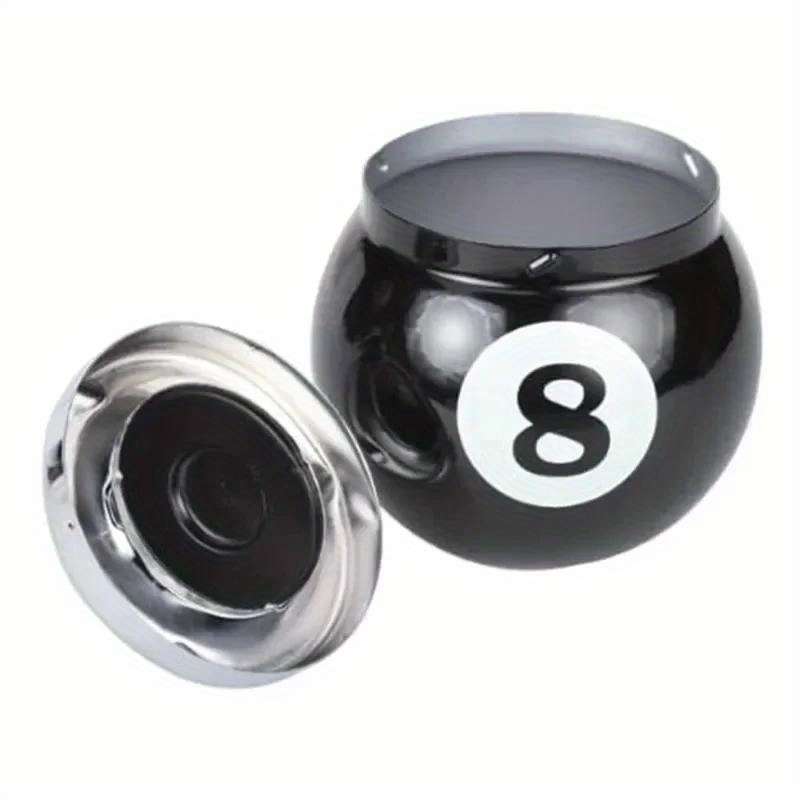 1pc Black No.8 Billiard Ball Cigarette Ashtray C Durable Iron Design Push Button Operation Perfec