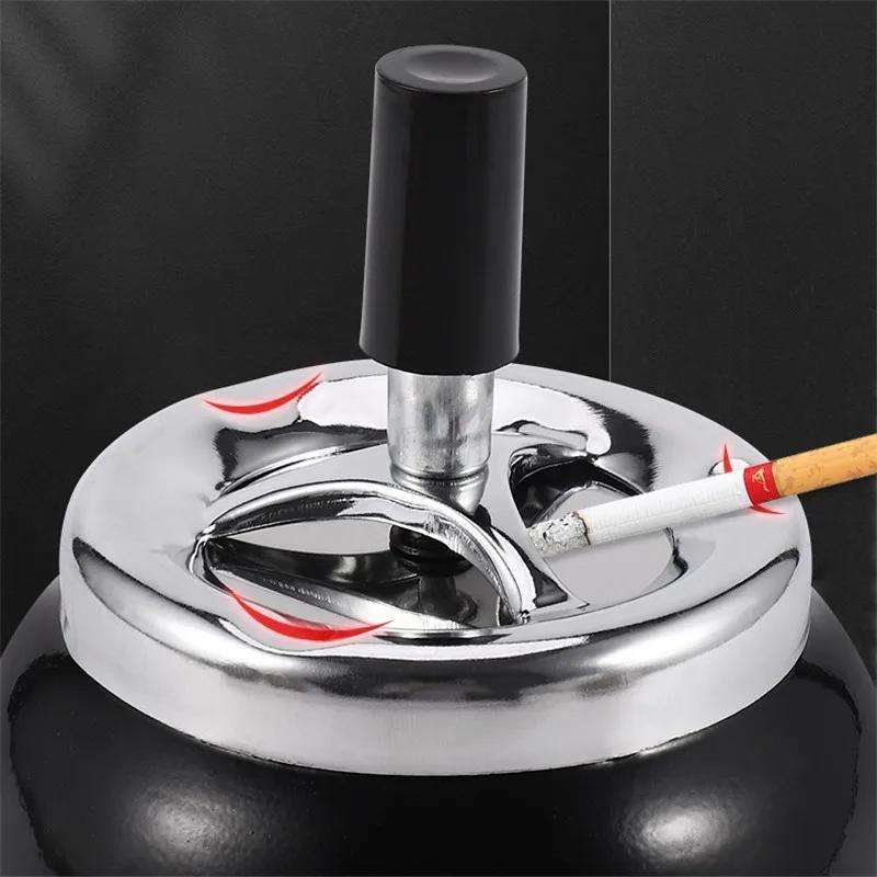 1pc Black No.8 Billiard Ball Cigarette Ashtray C Durable Iron Design Push Button Operation Perfec
