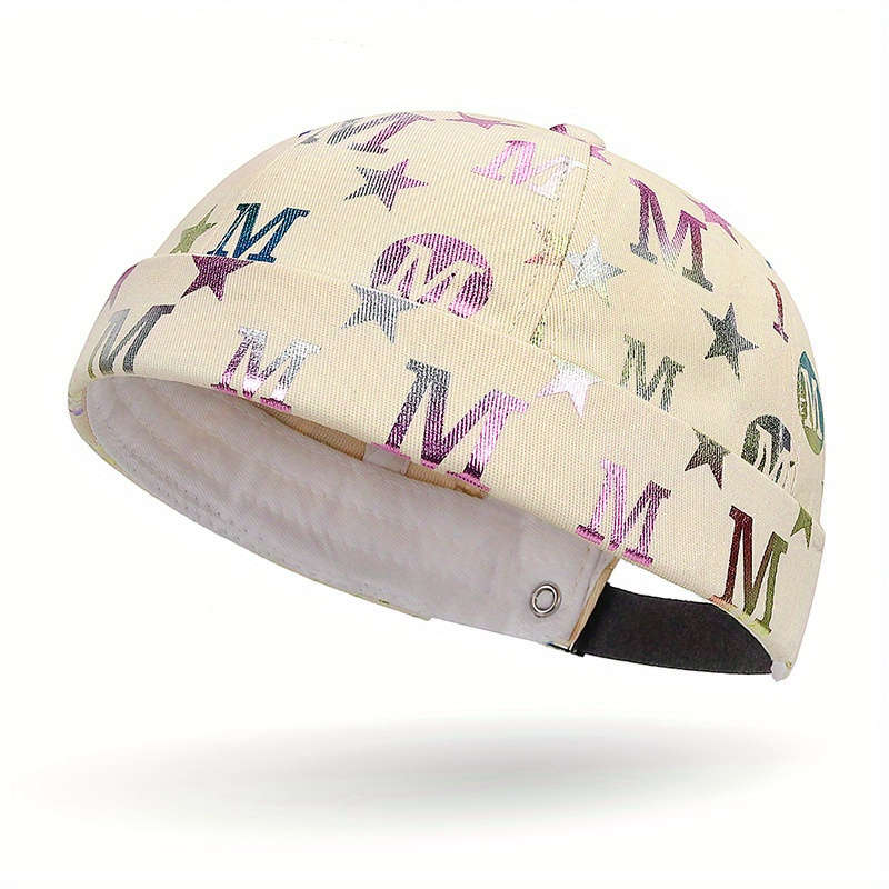 1pc Trendy Beanie Cap Unisex Bronzing Letter Star Pattern Docker Cap Embossed Golden Hip-Hop Styl