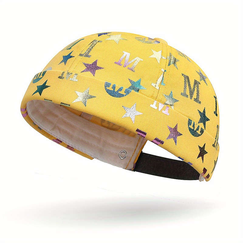 1pc Trendy Beanie Cap Unisex Bronzing Letter Star Pattern Docker Cap Embossed Golden Hip-Hop Styl