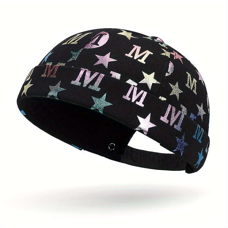 1pc Trendy Beanie Cap Unisex Bronzing Letter Star Pattern Docker Cap Embossed Golden Hip-Hop Styl