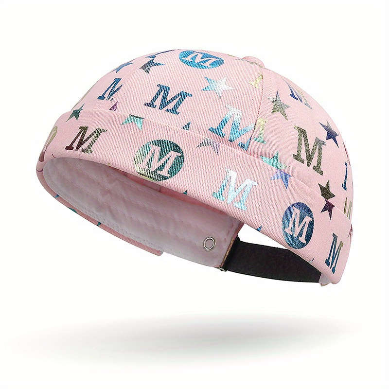 1pc Trendy Beanie Cap Unisex Bronzing Letter Star Pattern Docker Cap Embossed Golden Hip-Hop Styl