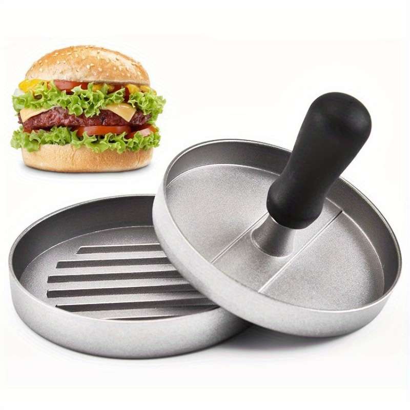 1pc Non-Stick Manual Burger Press Durable Metal Meat Veggie Grill Mold with Ergonomic Handl