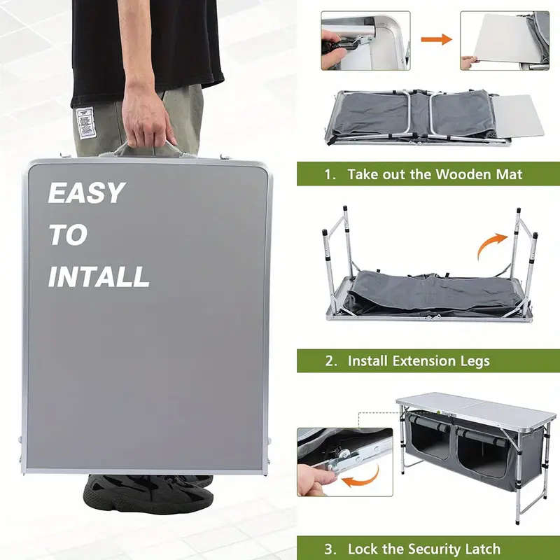Outdoor Portable Aluminum Folding Table With Storage Cabinet