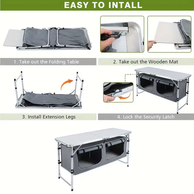 Outdoor Portable Aluminum Folding Table With Storage Cabinet