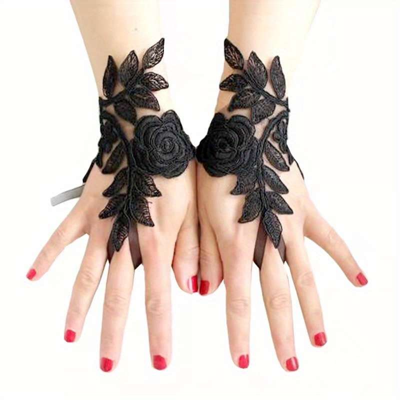 1 Pair Black Elegant Lace Bridal Gloves
