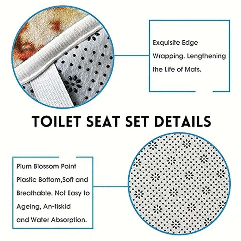 3-Piece Set Modern Minimalist Style Solid Color Toilet Mat Set Non-Slip Bathroom Rug
