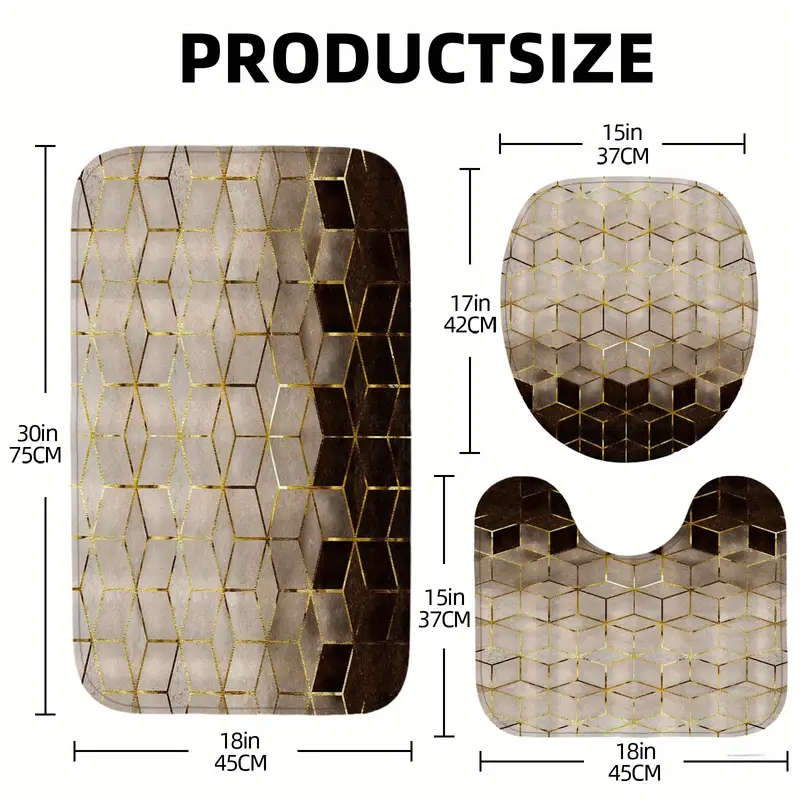3-Piece Set Modern Minimalist Style Solid Color Toilet Mat Set Non-Slip Bathroom Rug