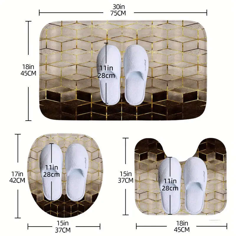 3-Piece Set Modern Minimalist Style Solid Color Toilet Mat Set Non-Slip Bathroom Rug
