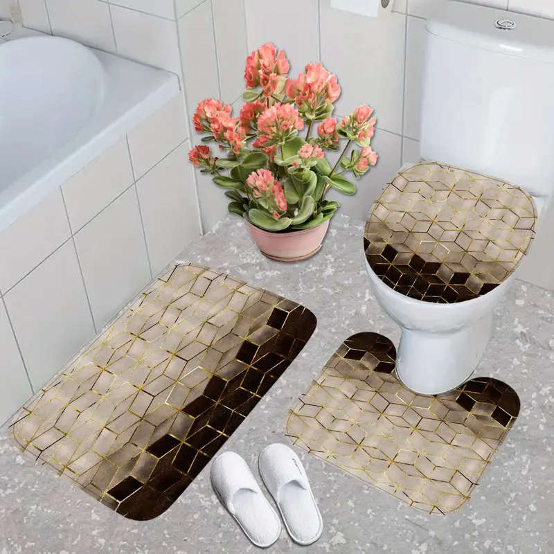 3-Piece Set Modern Minimalist Style Solid Color Toilet Mat Set Non-Slip Bathroom Rug