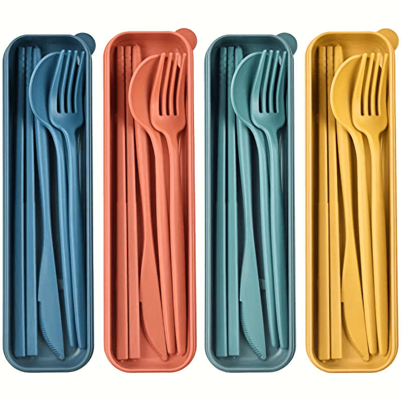 4pcs set Reusable Travel Cutlery Set With Storage Box Portable Tableware With Fork Spoon Kn