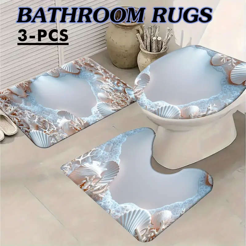 3 Piece Ocean Coast Bath Mat Set