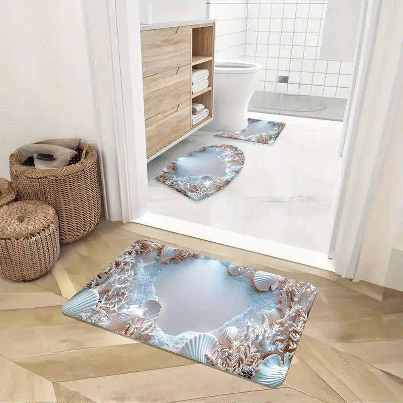 3 Piece Ocean Coast Bath Mat Set