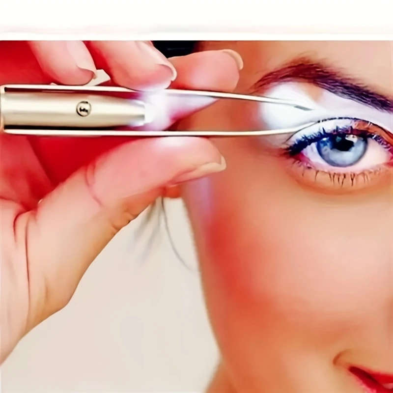 1pc LED Light Eyebrow Tweezer Unscented Power-Free Stainless Steel Precision Hair Removal Tool with