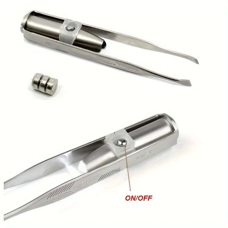 1pc LED Light Eyebrow Tweezer Unscented Power-Free Stainless Steel Precision Hair Removal Tool with