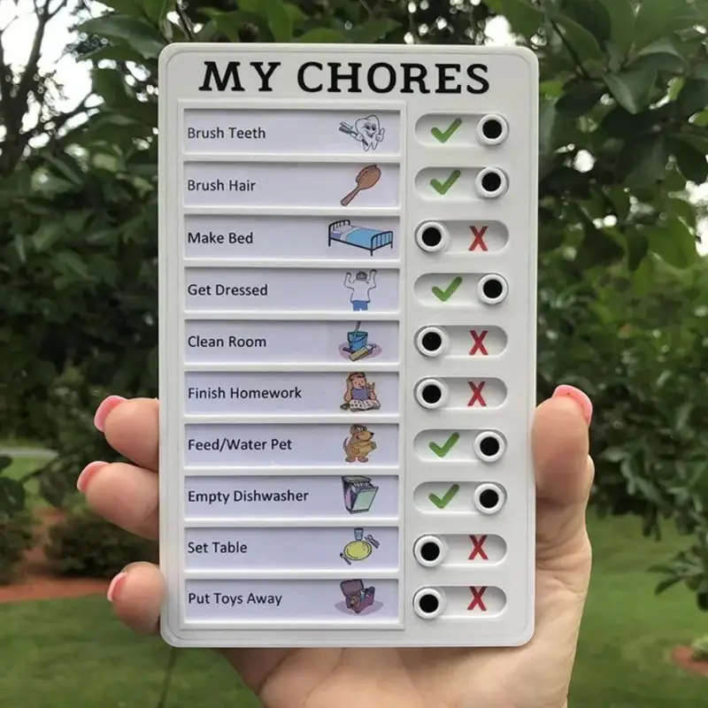 1pc Chore Chart Reusable Plastic Daily Task Board With Sliding Tabs Visual Self-Discipline Checklist