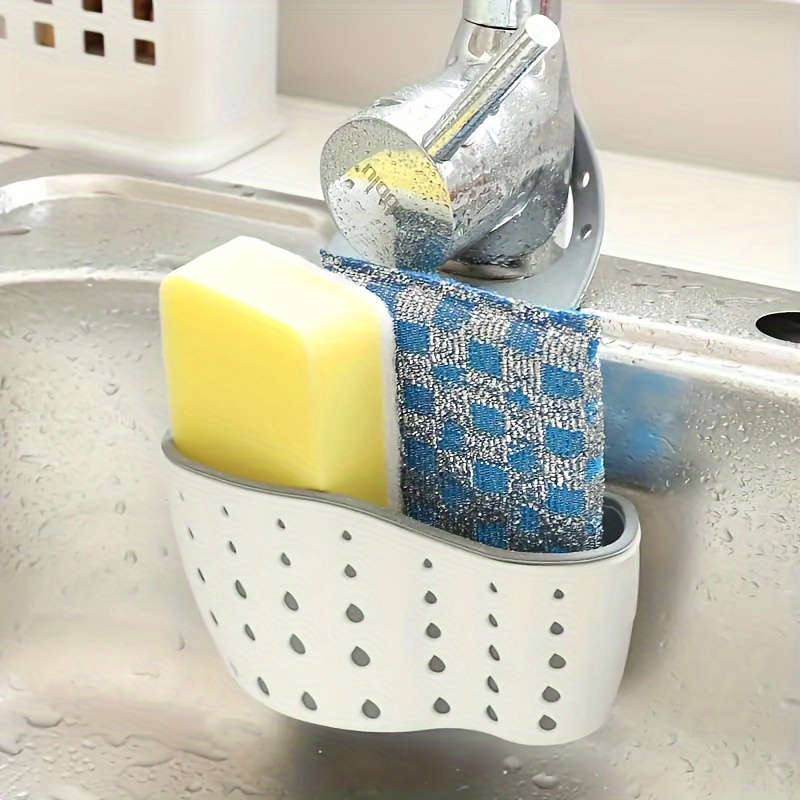1pc Adjustable Snap-On Kitchen Sink Organizer Space-Saving Hanging Drain Basket for Sponges Brus