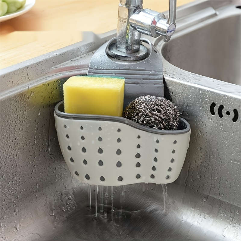 1pc Adjustable Snap-On Kitchen Sink Organizer Space-Saving Hanging Drain Basket for Sponges Brus