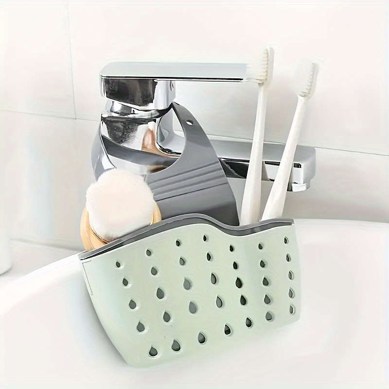 1pc Adjustable Snap-On Kitchen Sink Organizer Space-Saving Hanging Drain Basket for Sponges Brus
