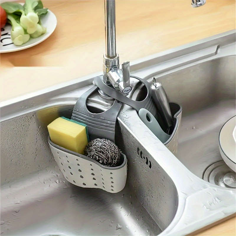 1pc Adjustable Snap-On Kitchen Sink Organizer Space-Saving Hanging Drain Basket for Sponges Brus