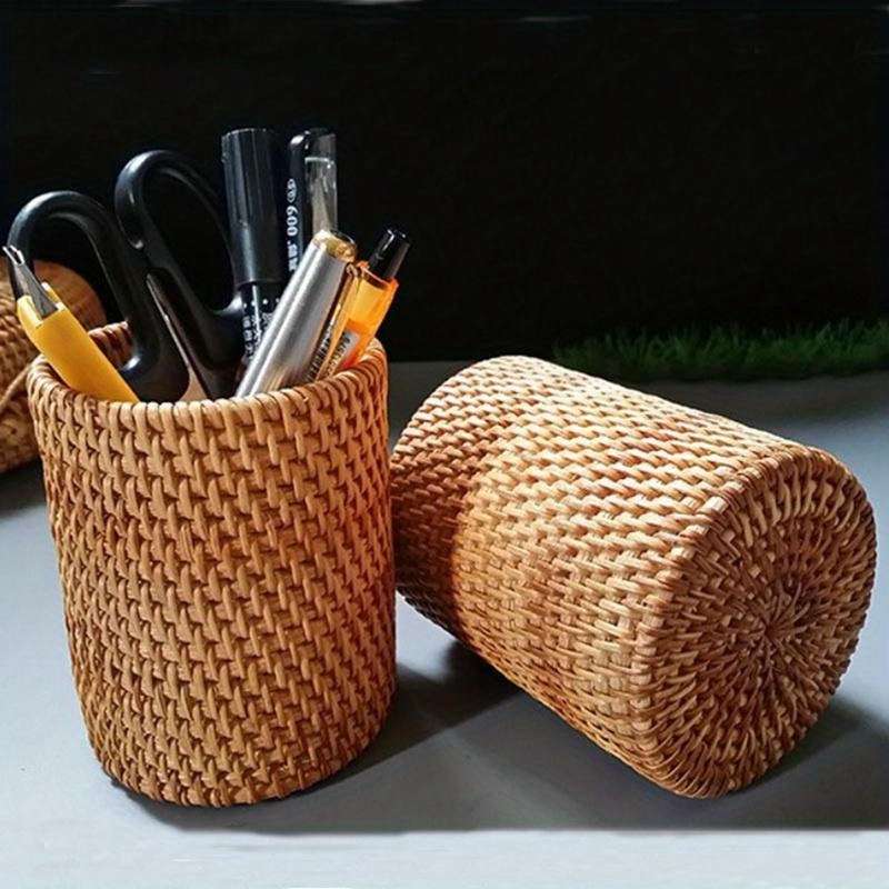 1pc Rattan Cutlery Storage Basket Lightweight Hanging Utensil Holder for Spoons Forks and K