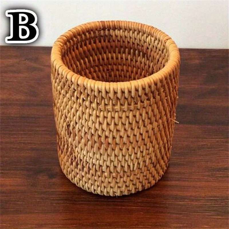 1pc Rattan Cutlery Storage Basket Lightweight Hanging Utensil Holder for Spoons Forks and K